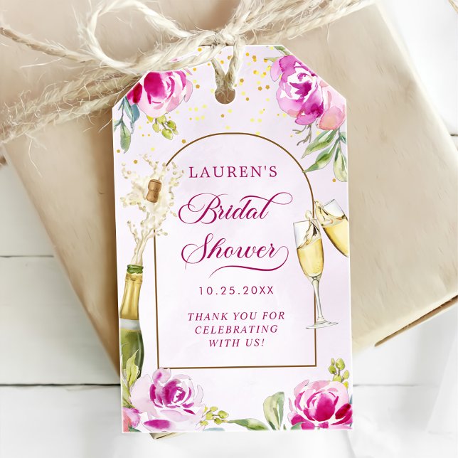 Vinglas Blommig Bröllopsfest Presentetikett (Skapare uppladdad)