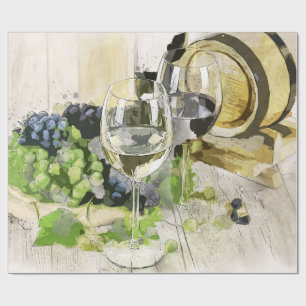 Vinglas, fat och druvor presentpapper