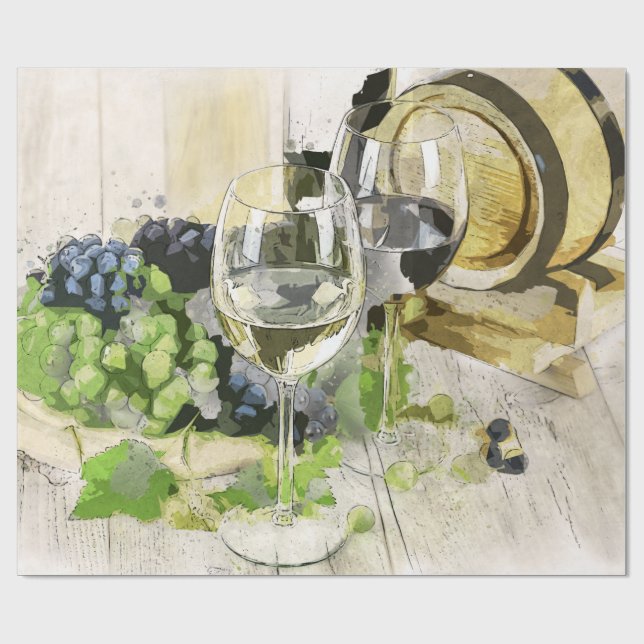 Vinglas, fat och druvor presentpapper (Platt)