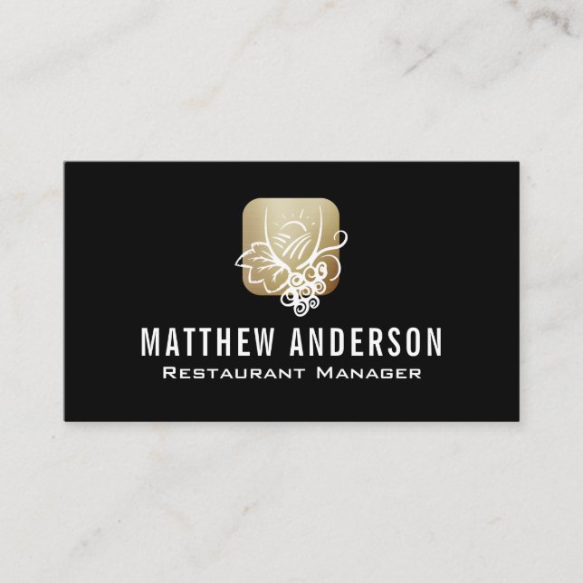 Vinglas ritning logotyp | Guld metallkant Visitkort (Framsida)