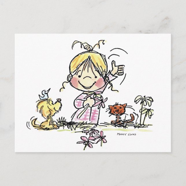 Vinka för flicka FL-001 Vykort (Framsida)
