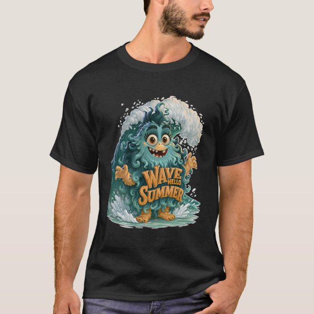 Vinka Hej Sommar Söt Havsmonster T Shirt (Framsida)