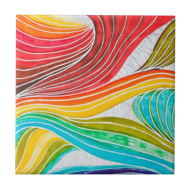 Vinka mönster som dras av vattenfärg, målar kakelplatta (Framsidan)