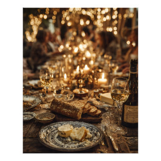 Vinkalas med bröd och levande ljus fototryck