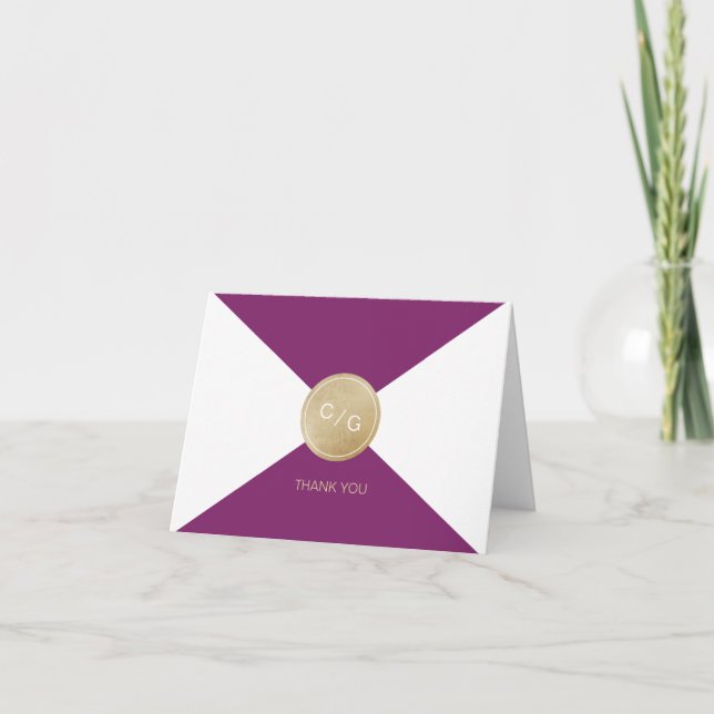Vinkällare lila minimalistisk modern bröllop tack kort (Framsida)