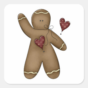 Vinkande pepparkaksgubbe med prickiga hjärtan fyrkantigt klistermärke