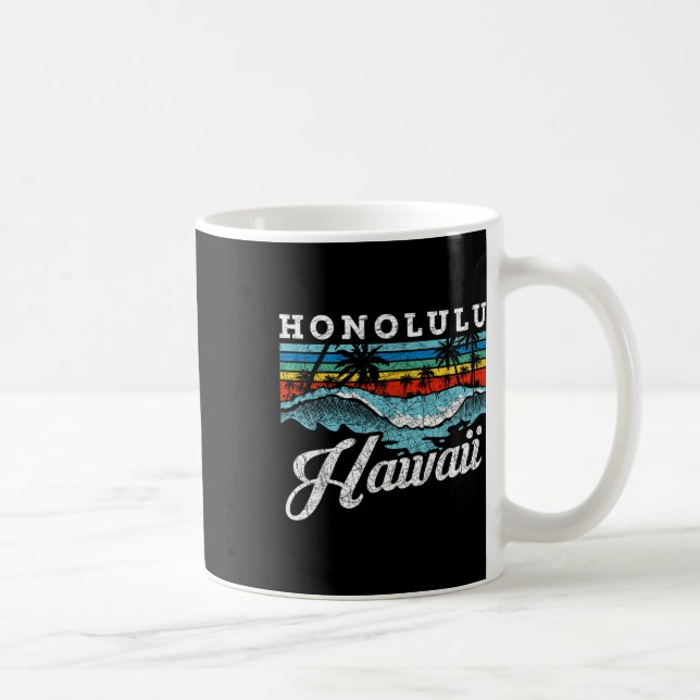 Vinkar Beach Honolulu Hawaiian Summer Surfing Retr Kaffemugg (Höger)
