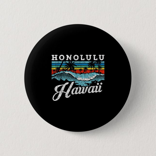 Vinkar Beach Honolulu Hawaiian Summer Surfing Retr Knapp (Framsida)