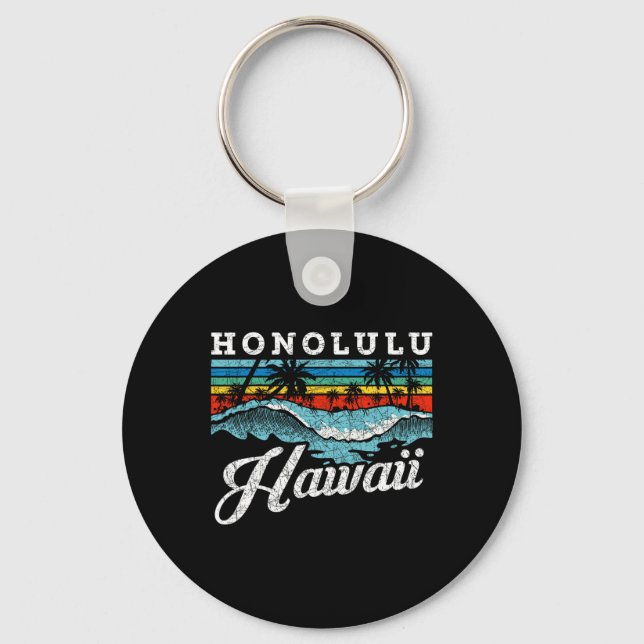 Vinkar Beach Honolulu Hawaiian Summer Surfing Retr Nyckelring (Framsida)