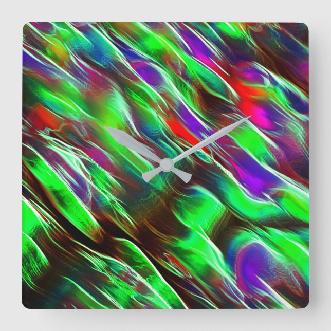 Vinkar färgad i grönt, rött, lera och lila fyrkantig klocka (Framsida)