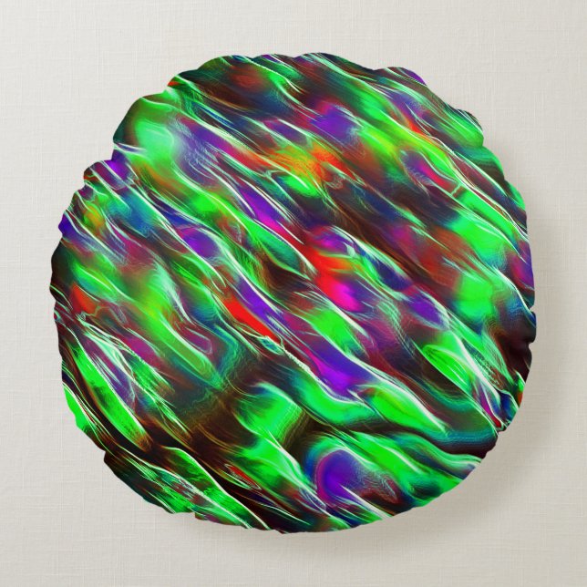 Vinkar färgad i grönt, rött, lera och lila rund kudde (Framsidan)