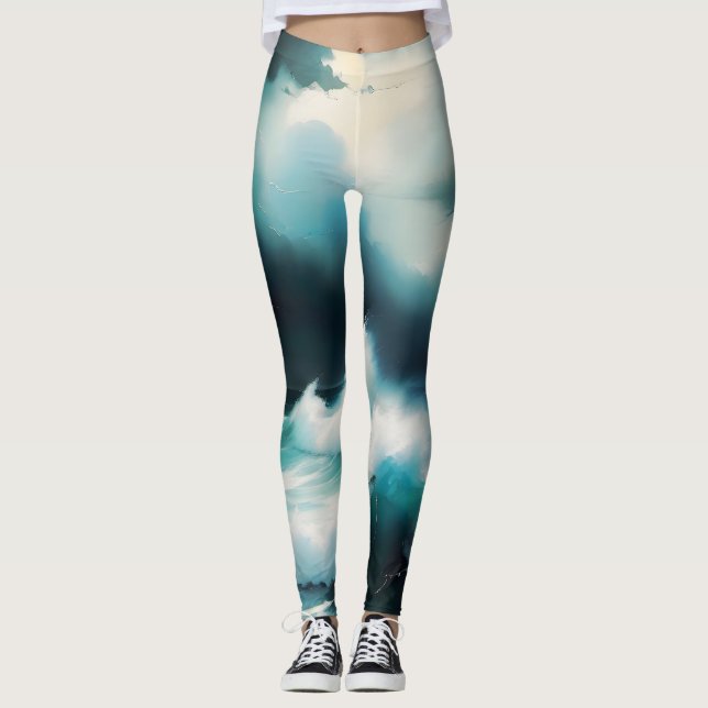 Vinkar målning av vackert blått hav leggings (Framsida)