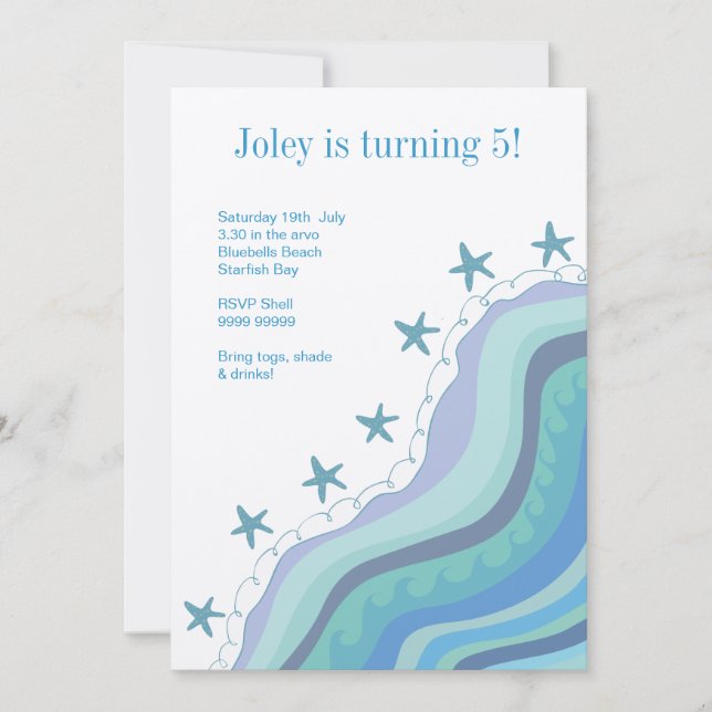 Vinkar sjöstjärnafödelsedagsfest inbjudan för (Framsida)