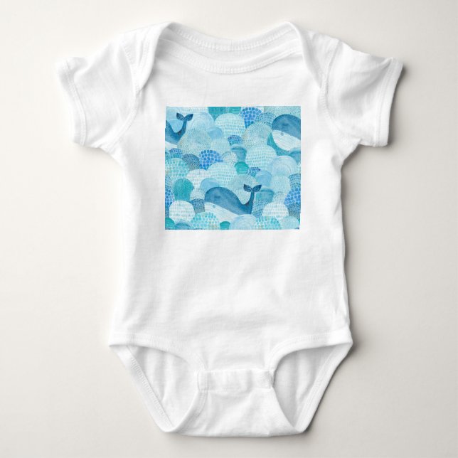 Vinkar, val, barnblått struktur t shirt (Framsida)