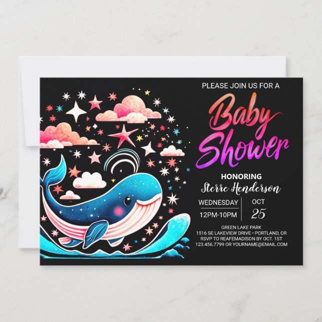Vinkar Whale Rosa Girl Baby Shower Inbjudningar (Framsida)