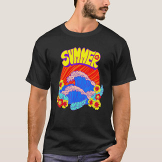 Vinkara blommor Sommar Vatten Sunset Feathers Vaca T Shirt
