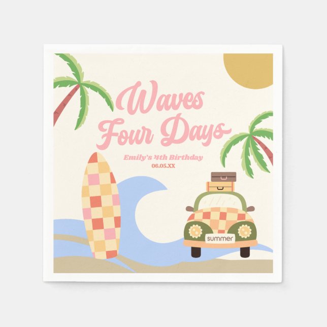 Vinkara fyra dagar Surfa Rosa 4e födelsedagen Part Pappersservett (Framsidan)