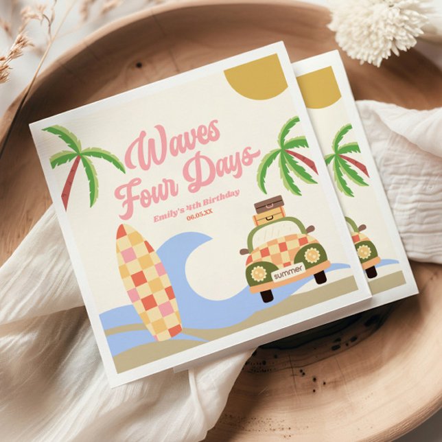 Vinkara fyra dagar Surfa Rosa 4e födelsedagen Part Pappersservett (Skapare uppladdad)