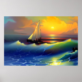 Vinkara havet, segelbåt och solnedgång poster