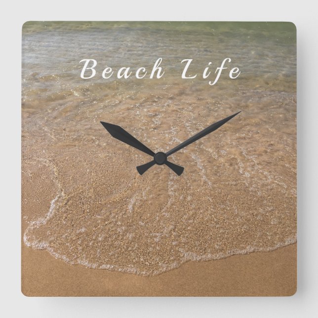 Vinkara Sandy Beach Vatten citat från Nautiska oce Fyrkantig Klocka (Framsida)