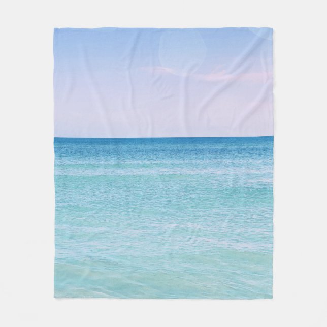 Vinkara tropisk strand av Aqua Teal Lavender Ocean Fleecefilt (Framsidan)