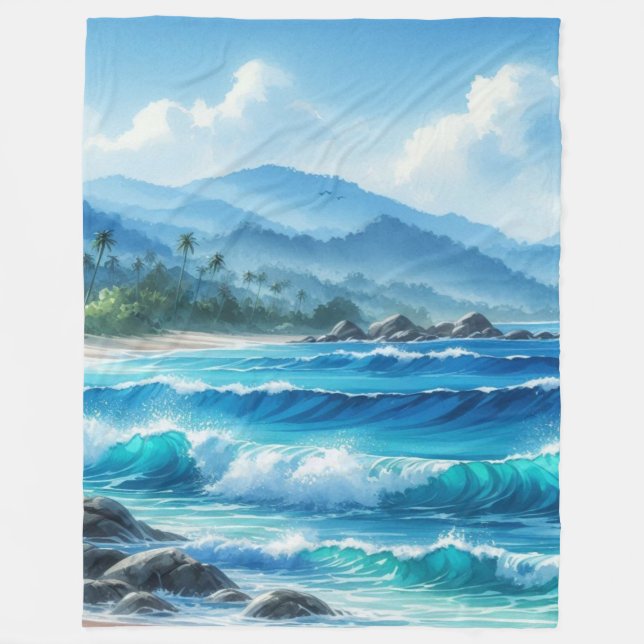 Vinkara vattenfärger i Blanket Tropical Beach Ocea Fleecefilt (Framsidan)