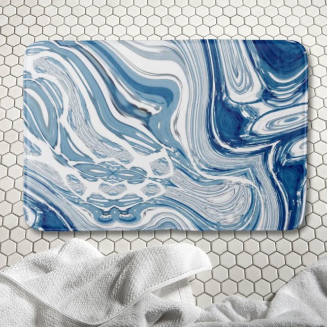 vinkara vattenfärgsblåa kusterna strandsjöar badrumsmatta (coast beach nautical waves watercolor blue swirls bath mat)