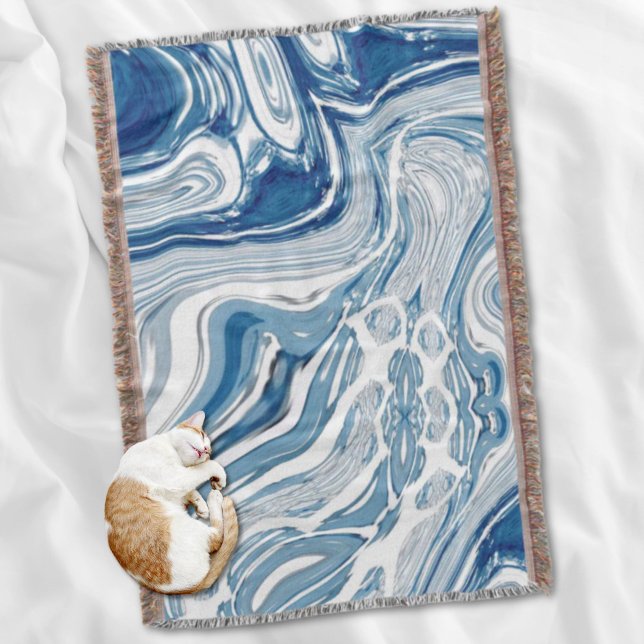 vinkara vattenfärgsblåa kusterna strandsjöar filt (coast beach nautical waves watercolor blue swirls throw blanket)