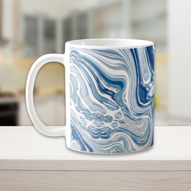 vinkara vattenfärgsblåa kusterna strandsjöar kaffemugg (coast beach nautical waves watercolor blue swirls coffee mug)