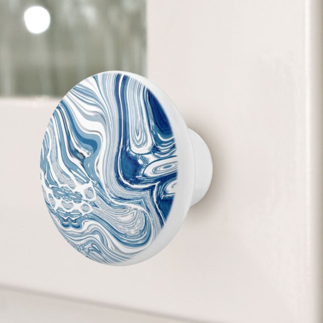 vinkara vattenfärgsblåa kusterna strandsjöar knopp (coast beach nautical waves watercolor blue swirls ceramic knob)