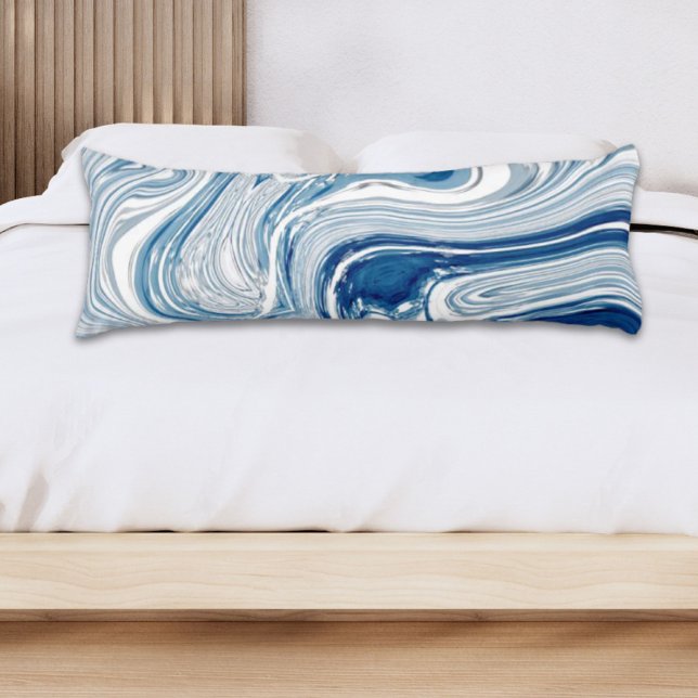 vinkara vattenfärgsblåa kusterna strandsjöar kroppskudde (coast beach nautical waves watercolor blue swirls body pillow)