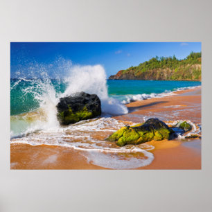 Vinkarare kraschen på stranden, Hawaii Poster