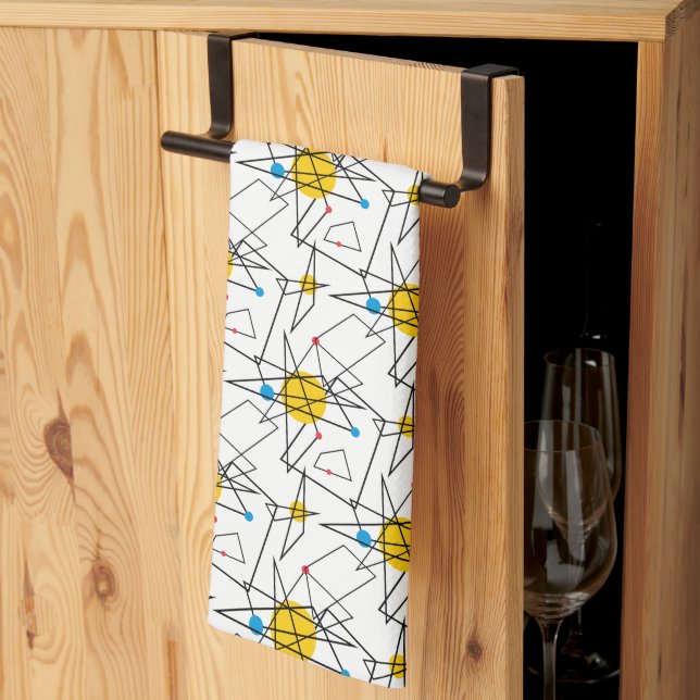 Vinkelgeometrisk retro Mönster Kökshandduk (Thirds Fold)
