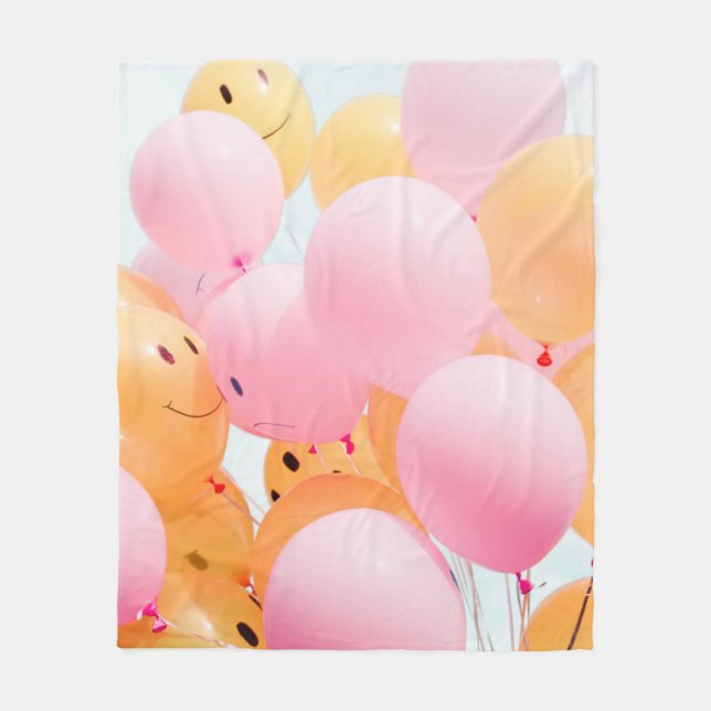 Vinkelt foto av ballonger för rosa och orange fleecefilt (Framsidan)
