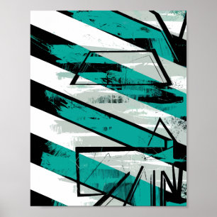 Vinklade ränder med teal penseltexturer poster