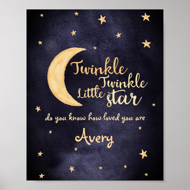 Vinkle Twinkle Little star plantskola vattenfärg f Poster (Framsidan)