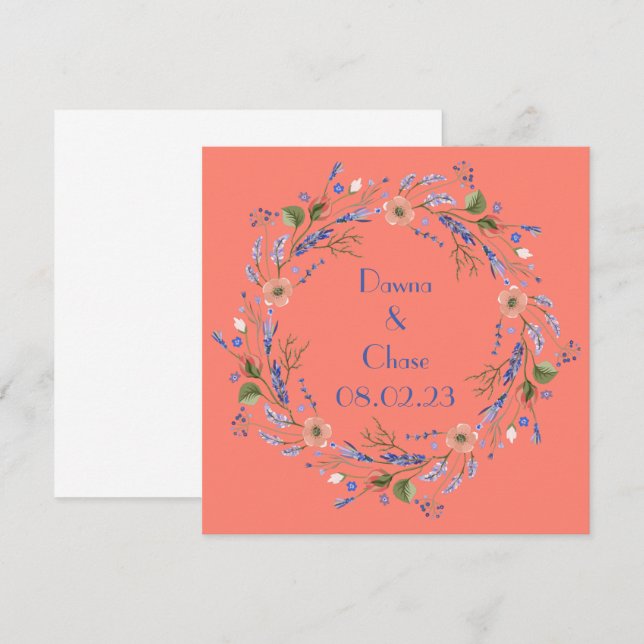 Vinkluster Personliga Blommor Rosa Orange Inbjudningar (Fram/baksida)