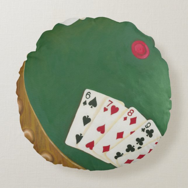 Vinnande Poker Hand sex till tio Rund Kudde (Framsidan)