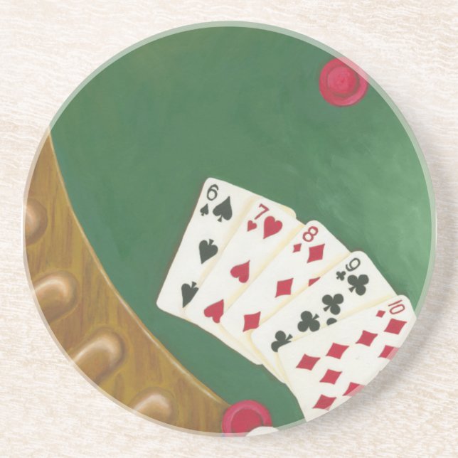 Vinnande Poker Hand sex till tio Underlägg Sandsten (Framsidan)