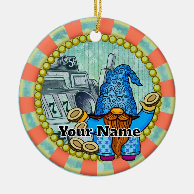 Vinnande spelautomater tomte julgransprydnad keramik (Framsidan)