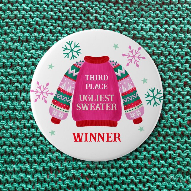 Vinnare av det tredje Ställe-priset i Tävling Knapp (3rd Place Ugly Sweater Contest Prize Winner Button)
