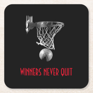 Vinnare avslutar aldrig basket underlägg papper kvadrat