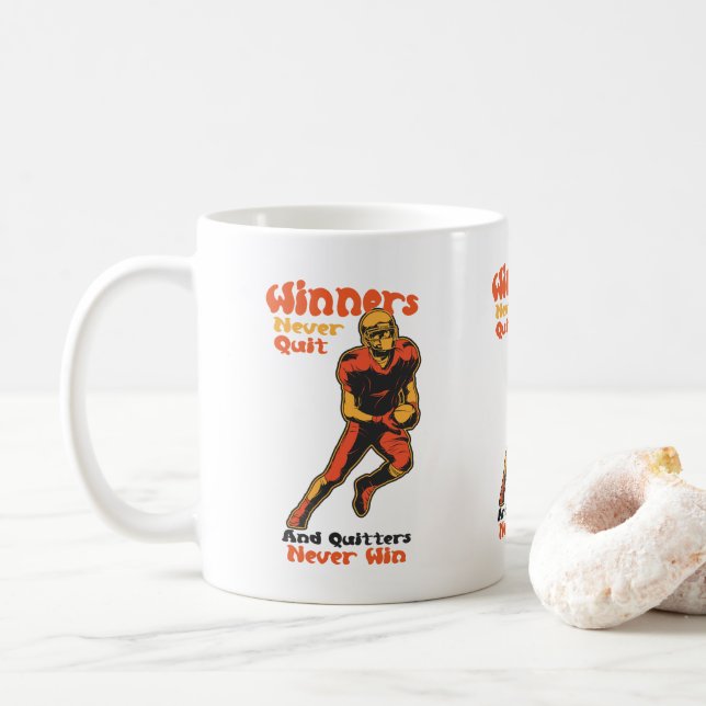 Vinnare Ger Inte Upp Fotboll Motivation Citat Kaffemugg (Med munk)