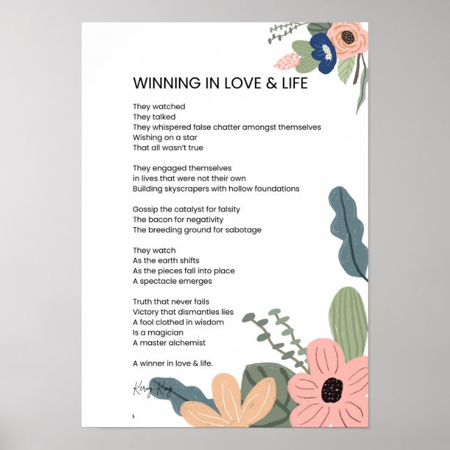 Vinnare i Kärlek och livmoderlig Dikt Poetry Poster (Framsidan)