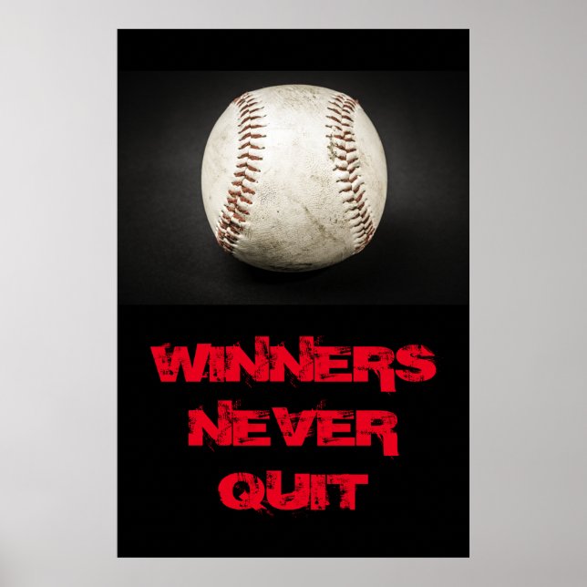 Vinnare slutar aldrig med inspirationsbaseboll poster (Framsidan)