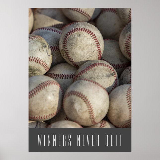 Vinnare slutar aldrig med inspirationsbaseboll poster (Framsidan)