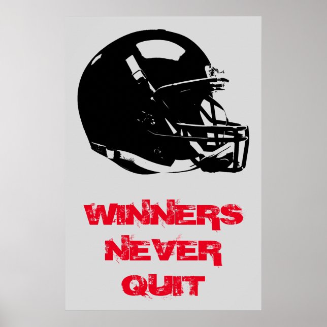 Vinnare slutar aldrig med inspirationspart-fotboll poster (Framsidan)