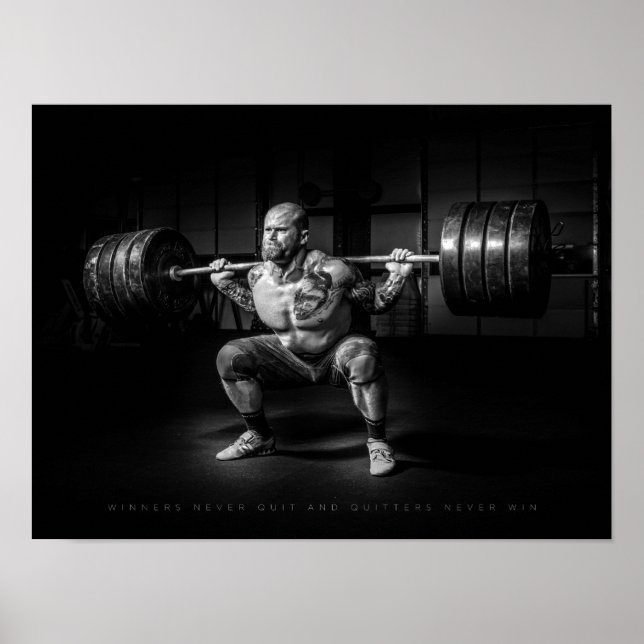Vinnare slutar aldrig | Motiveringell Gym Poster (Framsidan)