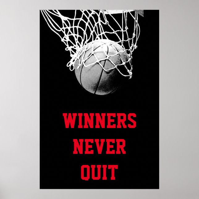 Vinnare slutar aldrig Poster Achievement Basketbal (Framsidan)