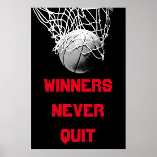 Vinnare slutar aldrig Poster Motivational Basketba